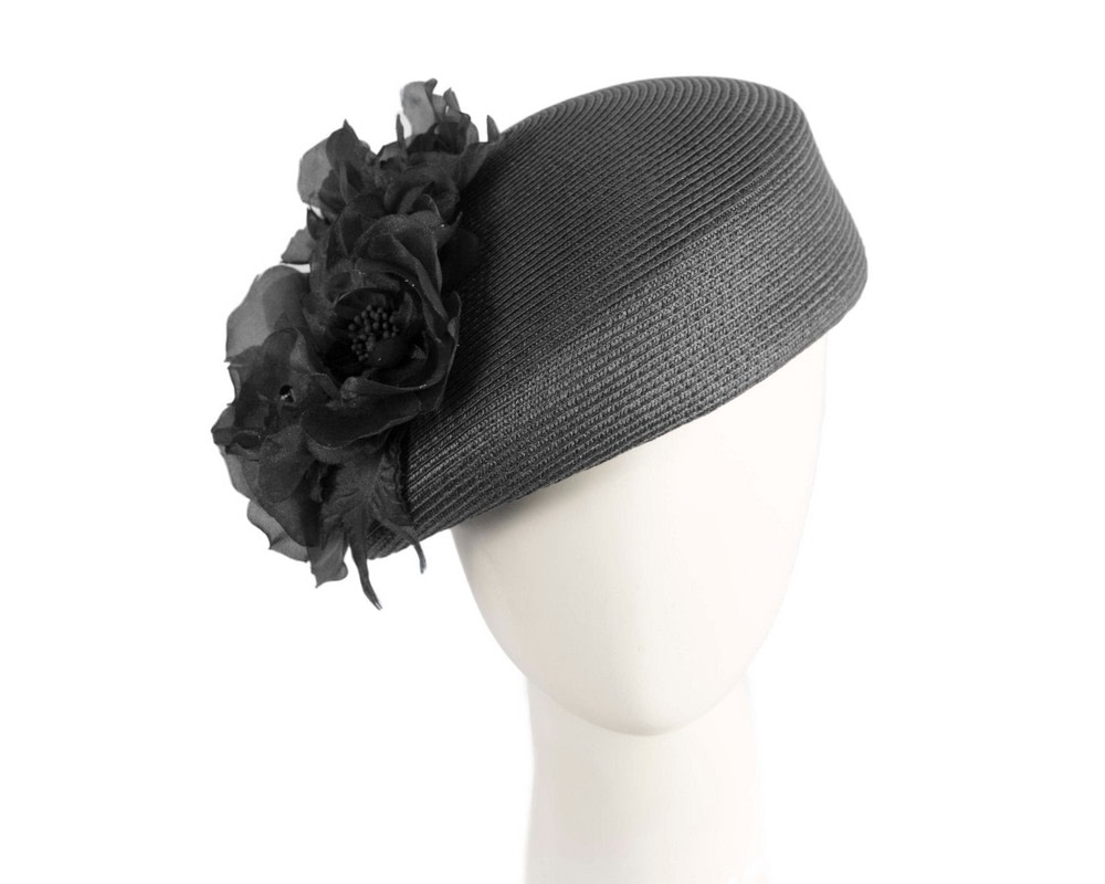 Modern black beret hat with flowers by Max Alexander - Hats From OZ