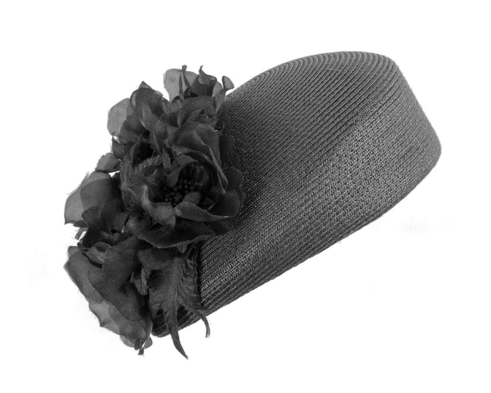 Modern black beret hat with flowers by Max Alexander - Hats From OZ Modern black beret hat with flowers by Max Alexander - Image 2