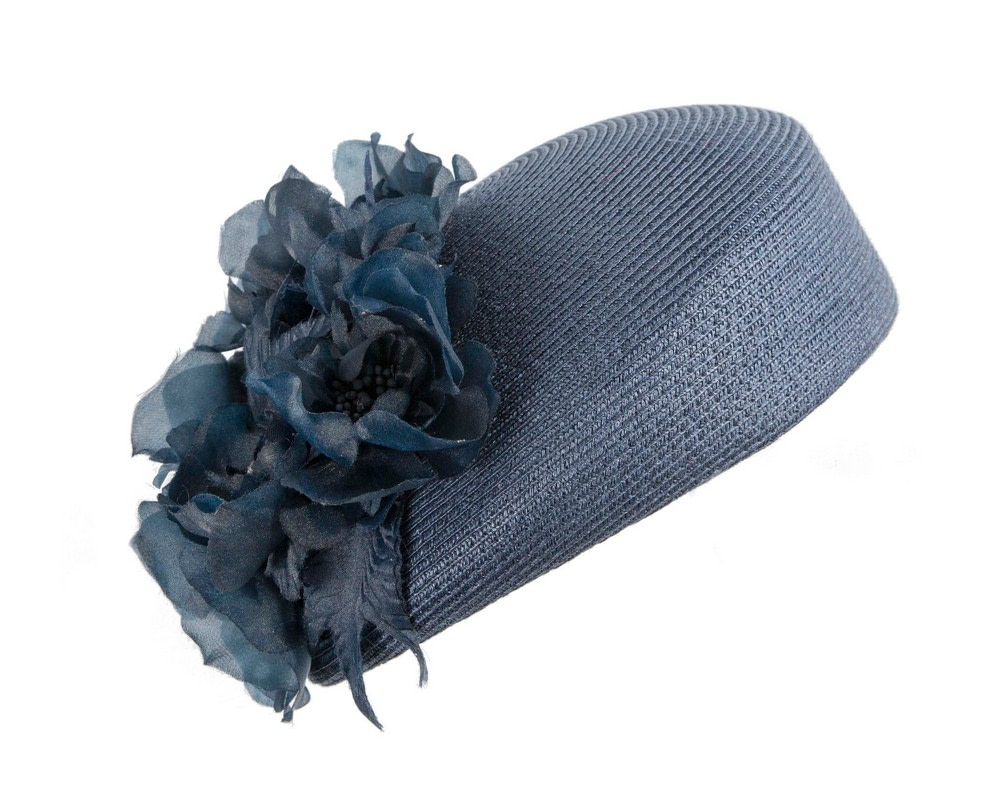 Modern navy beret hat with flowers by Max Alexander - Hats From OZ Modern navy beret hat with flowers by Max Alexander - Image 2