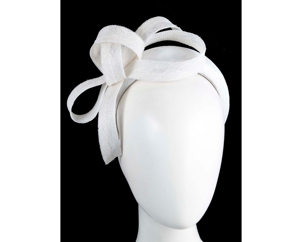 Sculpted white sinamay bow headband - Hats From OZ