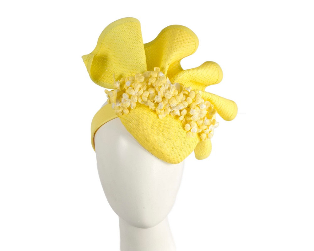 Fluro yellow pillbox with flowers by Fillies Collection - Hats From OZ