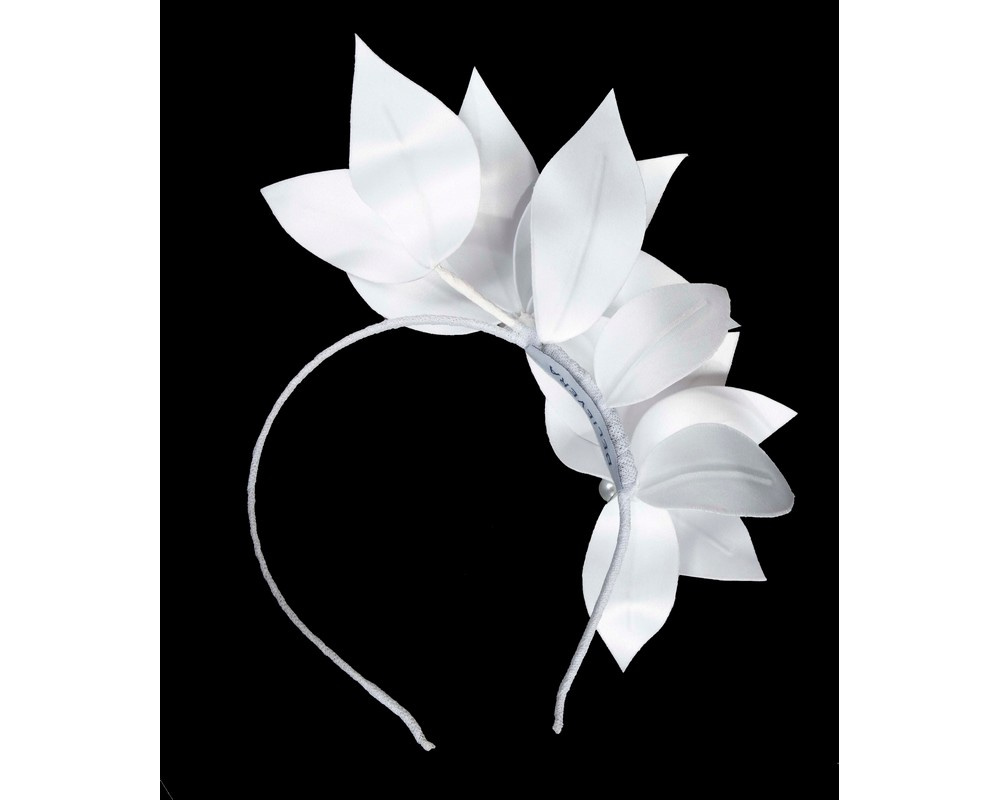 Bespoke white flower headband by BELIEVERA - Hats From OZ Bespoke white flower headband by BELIEVERA - Image 4