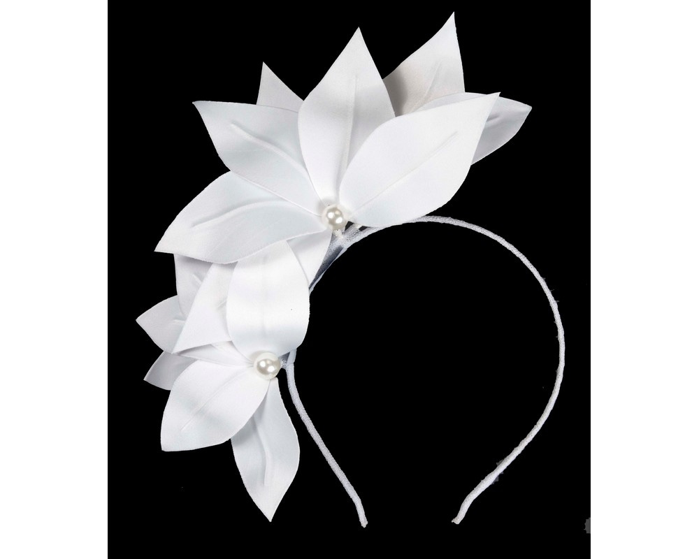 Bespoke white flower headband by BELIEVERA - Hats From OZ Bespoke white flower headband by BELIEVERA - Image 2
