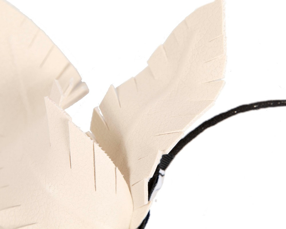 Cream leather flower headband fascinator by BELIEVERA - Hats From OZ Cream leather flower headband fascinator by BELIEVERA - Image 3