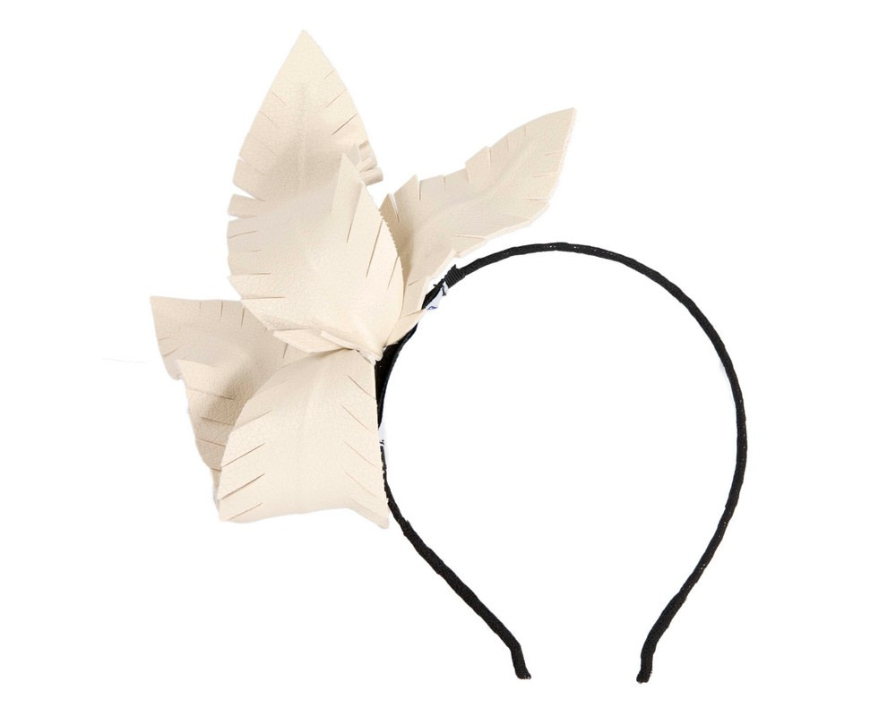 Cream leather flower headband fascinator by BELIEVERA - Hats From OZ Cream leather flower headband fascinator by BELIEVERA - Image 2