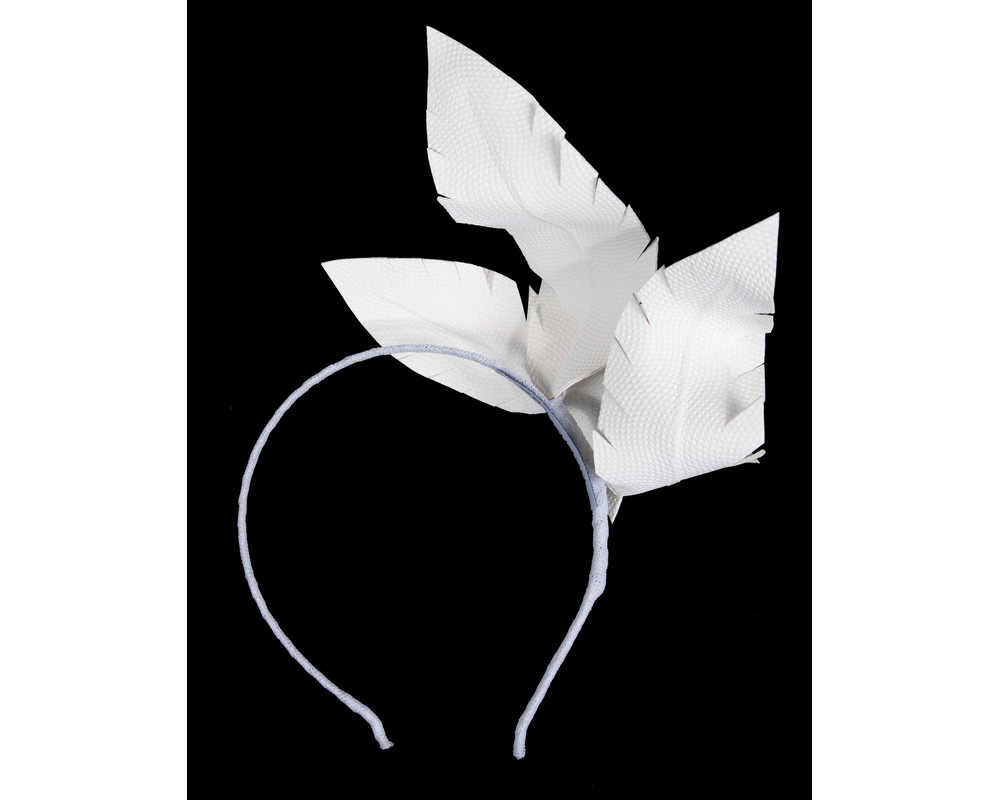White leather flower headband fascinator by BELIEVERA - Hats From OZ White leather flower headband fascinator by BELIEVERA - Image 4