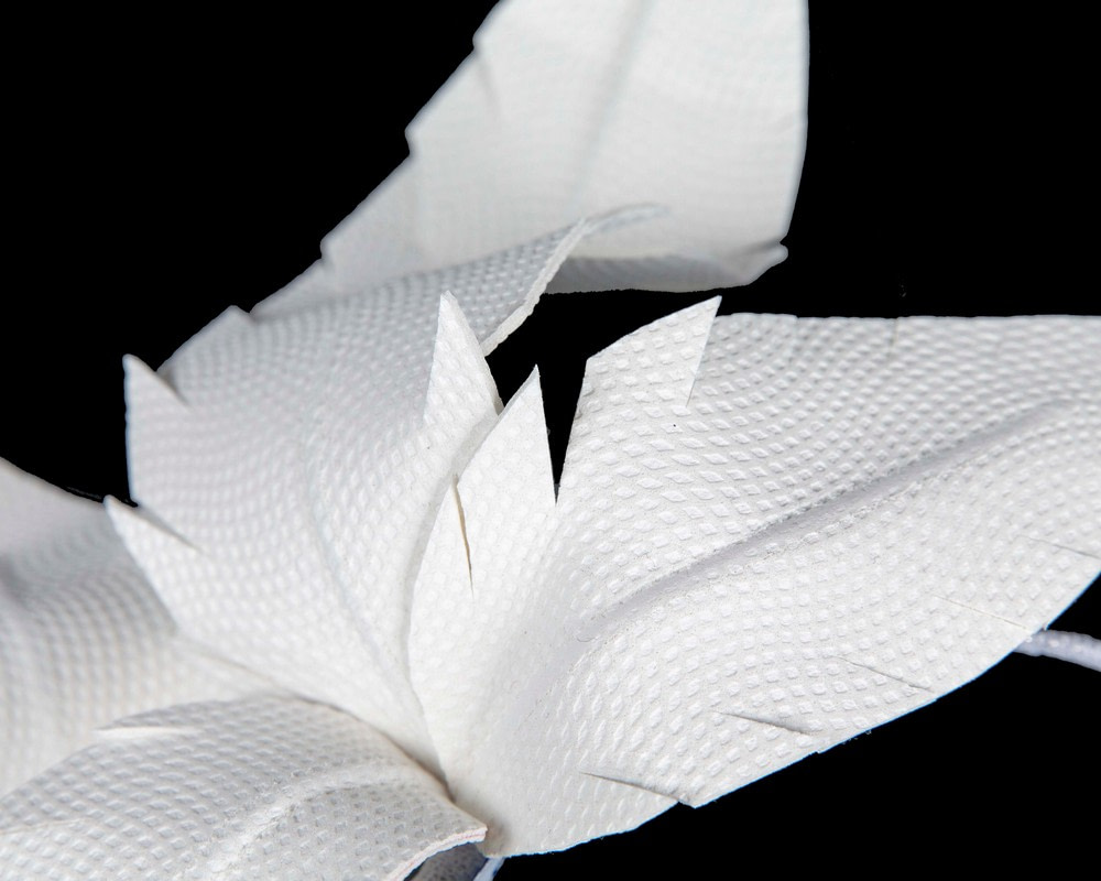 White leather flower headband fascinator by BELIEVERA - Hats From OZ White leather flower headband fascinator by BELIEVERA - Image 3