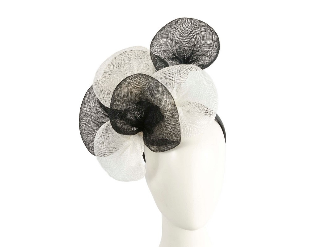 Large black and white sinamay flower fascinator by Max Alexander - Hats From OZ