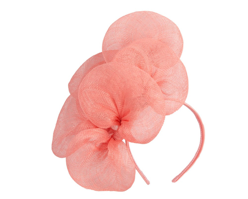 Large coral sinamay flower fascinator by Max Alexander - Image 2