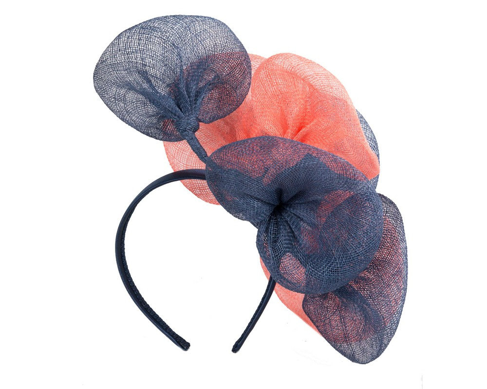 Large navy and coral sinamay flower fascinator by Max Alexander - Image 4