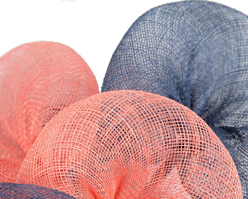 Large navy and coral sinamay flower fascinator by Max Alexander - Image 3