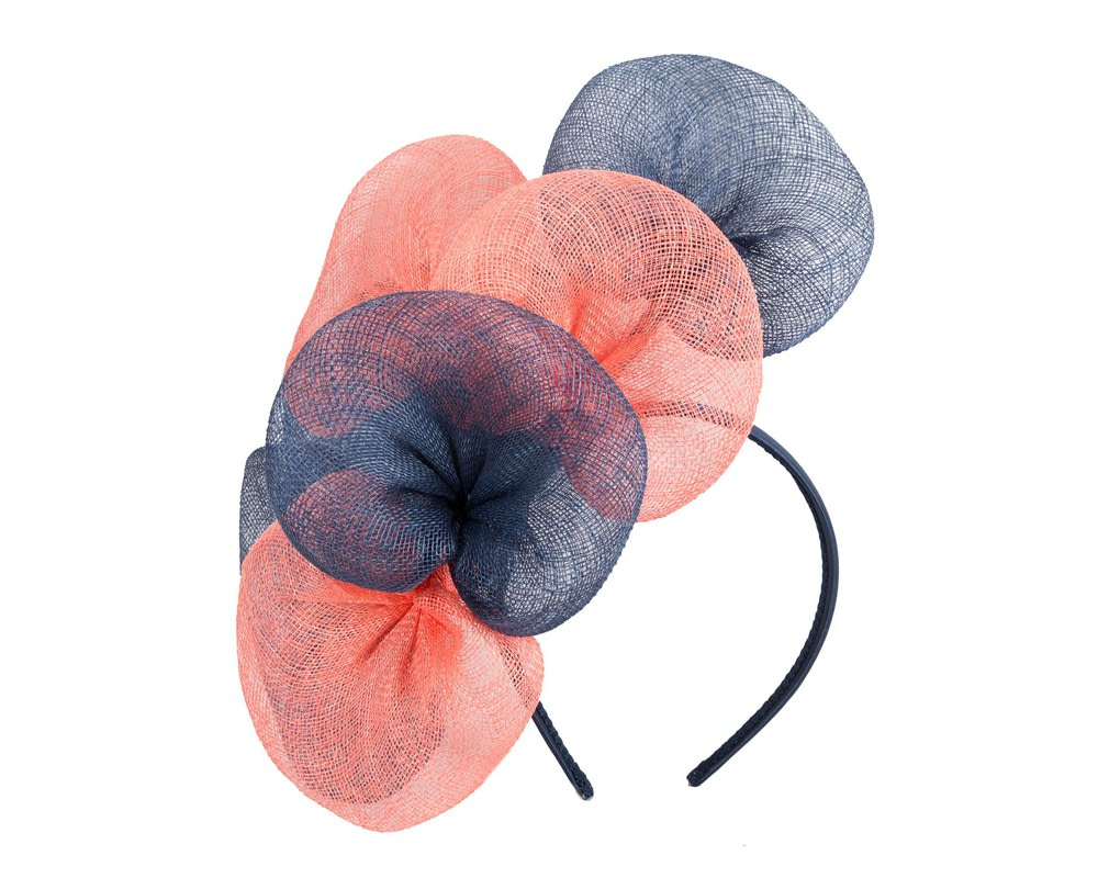 Large navy and coral sinamay flower fascinator by Max Alexander - Image 2