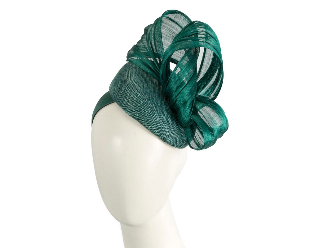 Dark Green pillbox fascinator with silk abaca bow by Fillies Collection - Hats From OZ
