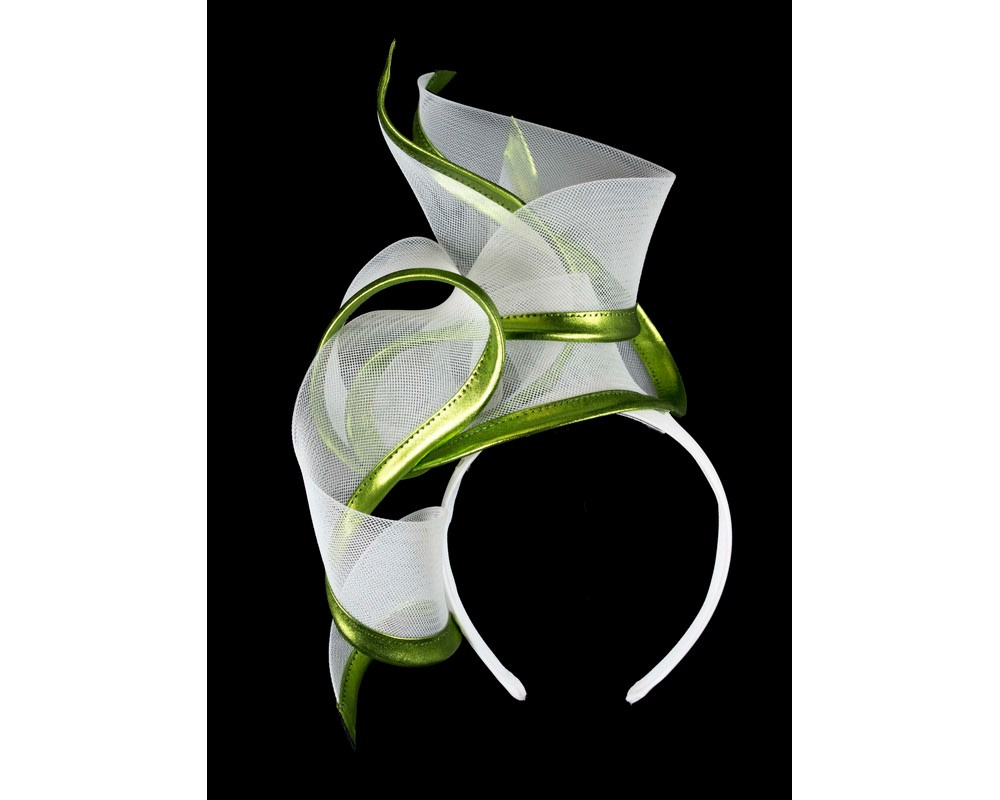 Bespoke white & lime racing fascinator by Cupids Millinery - Hats From OZ Bespoke white & lime racing fascinator by Cupids Millinery - Image 2