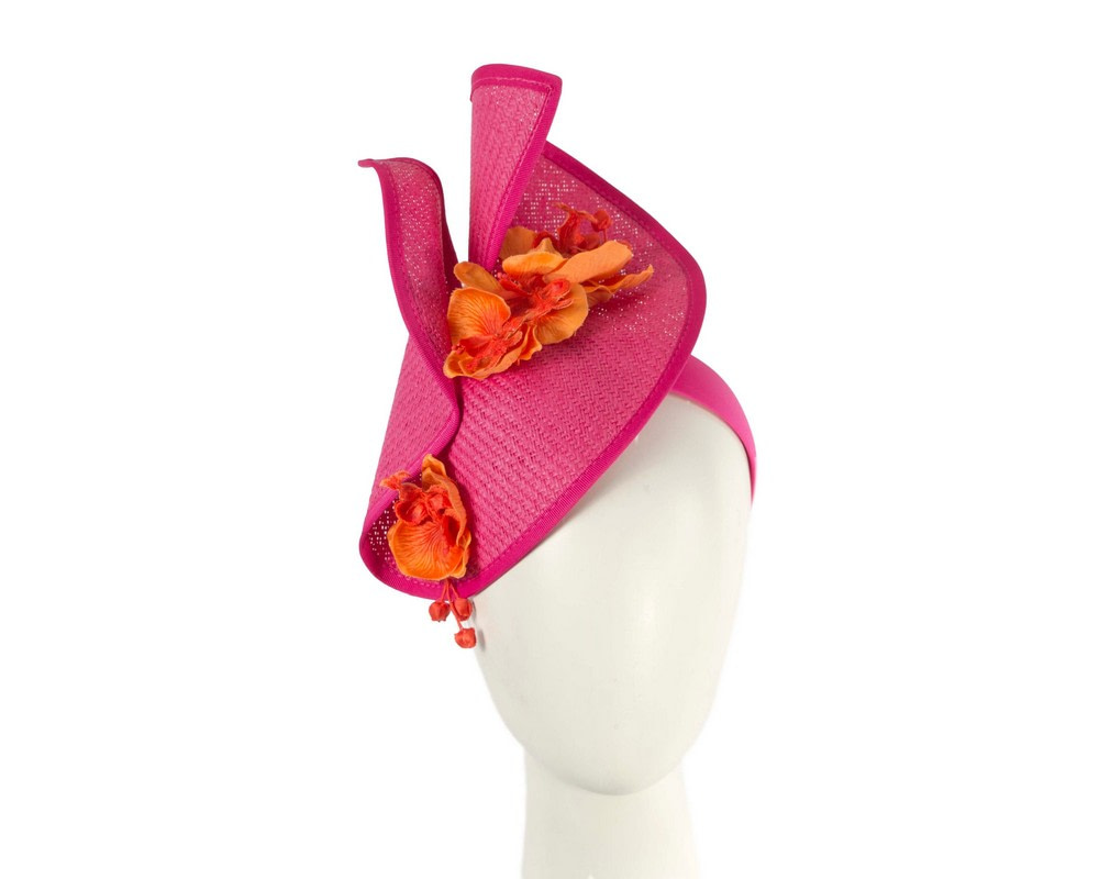Fuchsia & Orange spring racing fascinator with orchid - Hats From OZ