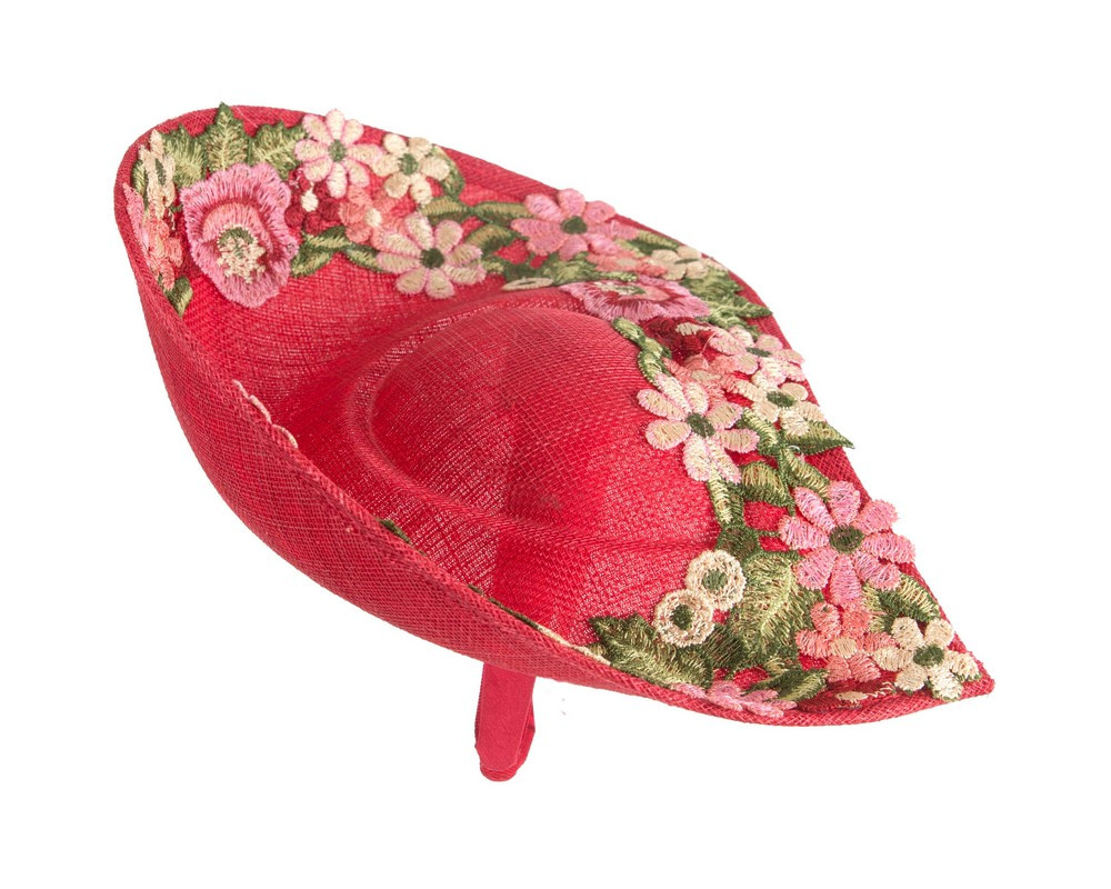 Floral Embroidered Red Fascinator by Fillies Collection - Hats From OZ Floral Embroidered Red Fascinator by Fillies Collection - Image 3