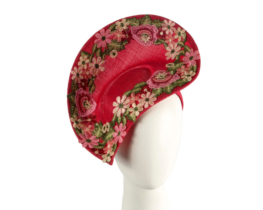 Floral Embroidered Red Fascinator by Fillies Collection - Hats From OZ