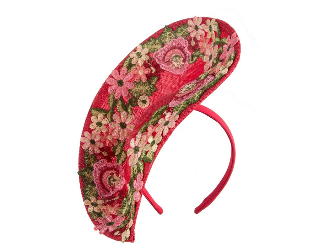 Floral Embroidered Red Fascinator by Fillies Collection - Hats From OZ Floral Embroidered Red Fascinator by Fillies Collection - Image 2