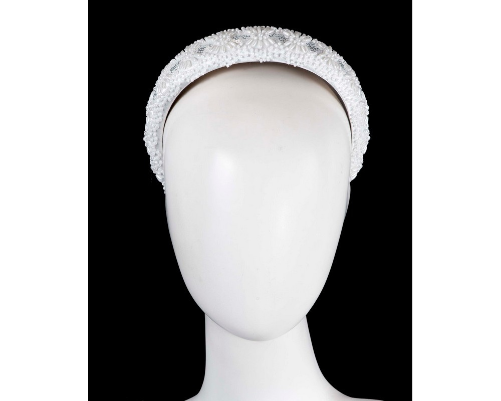 Beaded white fascinator headband by Cupids Millinery - Hats From OZ