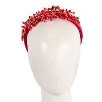 Red crystals fascinator headband by Cupids Millinery