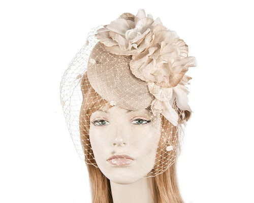 Nude pillbox with flower & veil by Fillies Collection - Hats From OZ