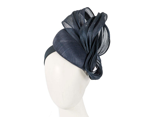 Navy pillbox fascinator with silk abaca bow by Fillies Collection - Hats From OZ