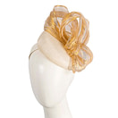 Cream pillbox fascinator with gold silk abaca bow by Fillies Collection - Hats From OZ