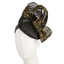 Black pillbox fascinator with gold silk abaca bow by Fillies Collection - Hats From OZ