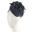 Navy pillbox with leather flowers by Fillies Collection - Hats From OZ