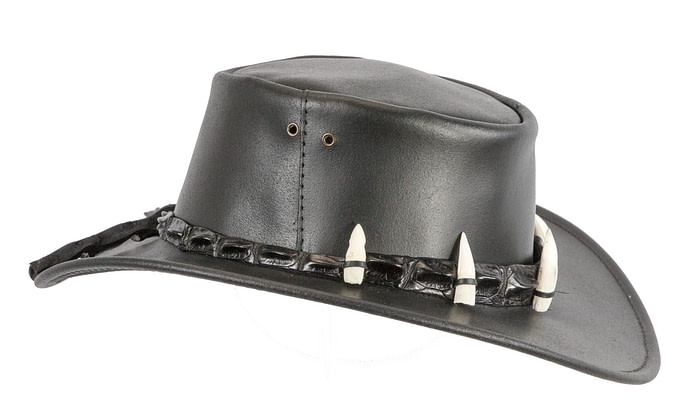 Black Australian Leather Outback Jacaru Hat with Crосоdile Teeth - Image 3