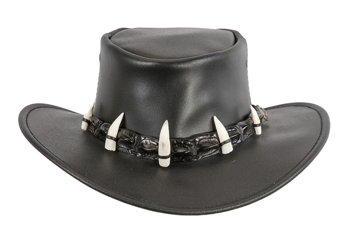 Black Australian Leather Outback Jacaru Hat with Crосоdile Teeth - Image 4