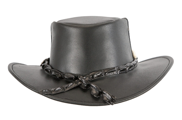 Black Australian Leather Outback Jacaru Hat with Crосоdile Teeth - Image 6