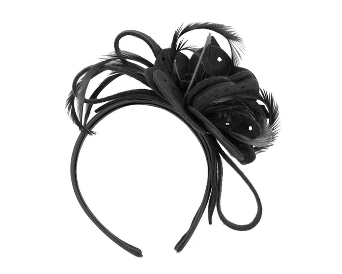 Black felt flower winter fascinator - Hats From OZ