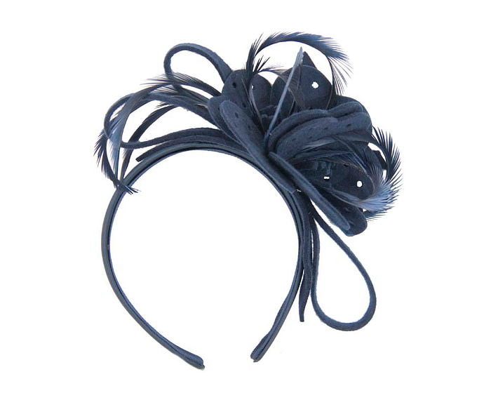 Navy felt flower winter fascinator - Hats From OZ