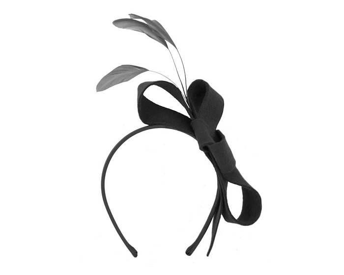 Black felt bow winter racing fascinator - Hats From OZ