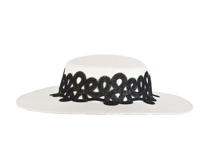 White & Black boater hat with lace - Hats From OZ