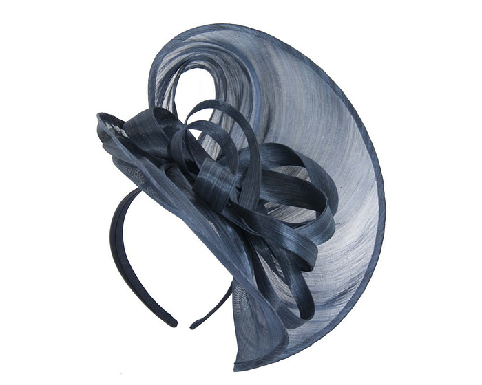 Large navy silk abaca heart fascinator - Hats From OZ