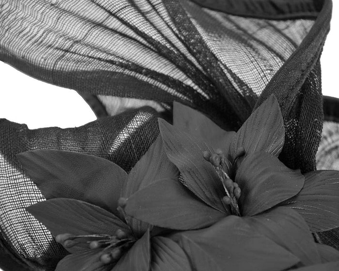 Sculptured black fascinator with leather flowers - Hats From OZ