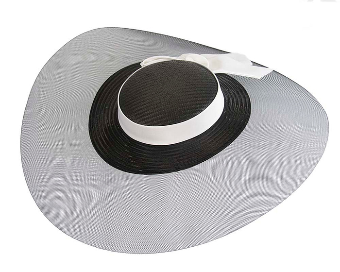 Bespoke black & white wide brim boater hat - Hats From OZ