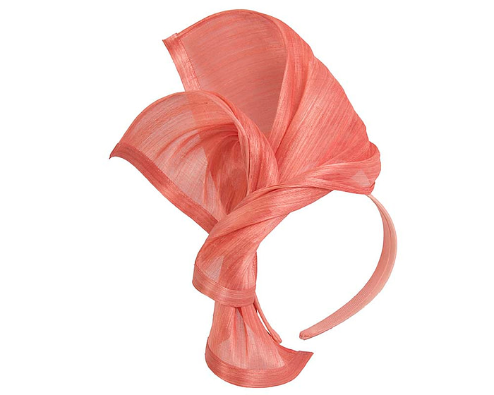 Bespoke coral silk abaca racing fascinator by Fillies Collection - Image 2