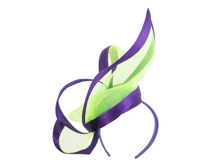 Purple & lime fascinator for Melbourne Cup and races - Hats From OZ