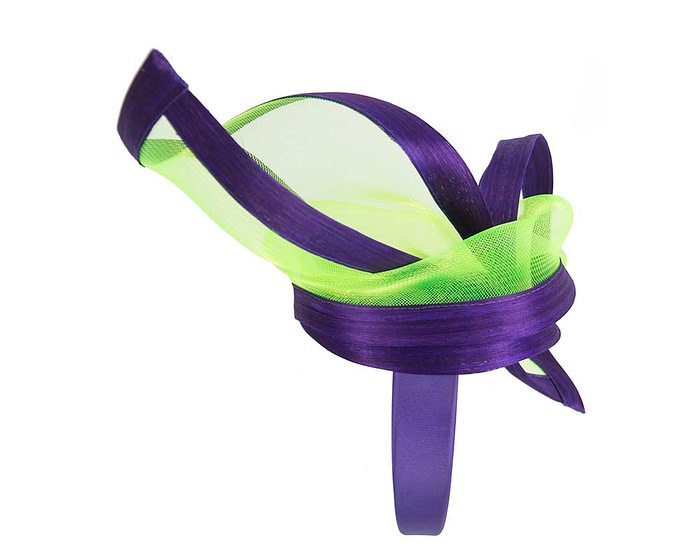 Purple & lime fascinator for Melbourne Cup and races - Hats From OZ