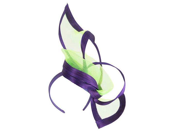 Purple & lime fascinator for Melbourne Cup and races - Hats From OZ