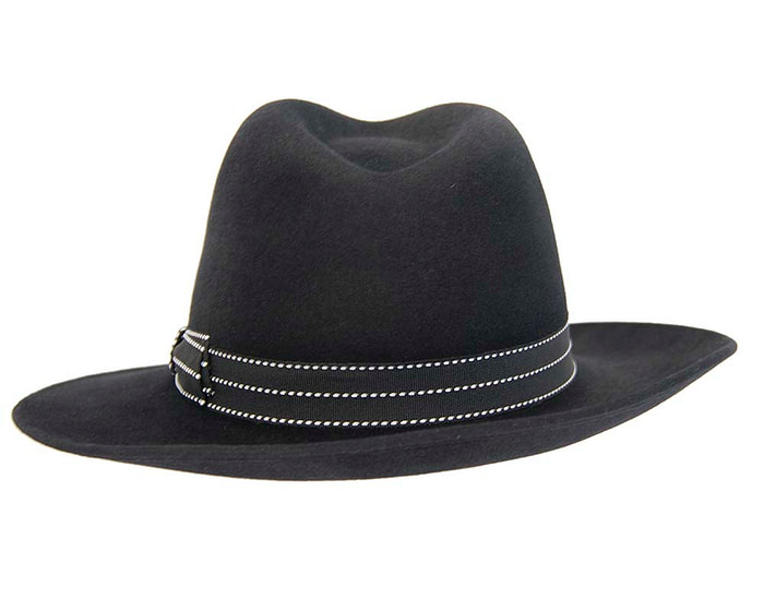 Black wide brim rabbit fur fedora hat - Hats From OZ