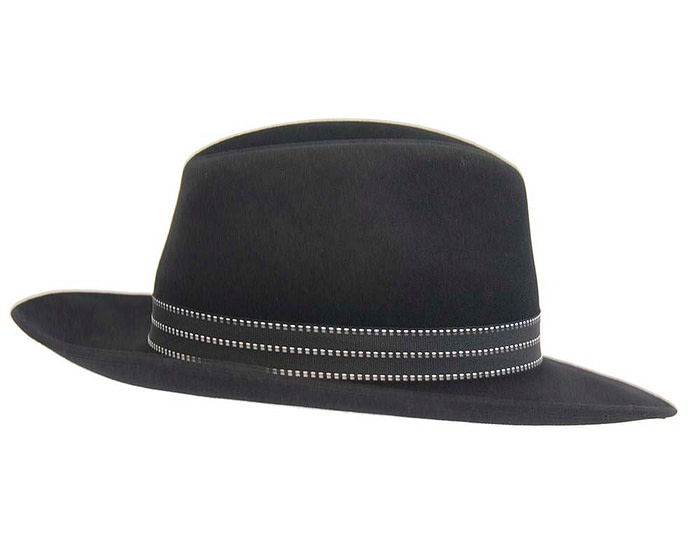 Black wide brim rabbit fur fedora hat - Hats From OZ