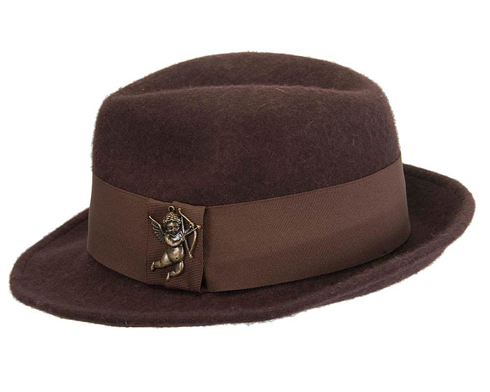 Chocolate mohair rabbit fur unisex fedora hat - Hats From OZ