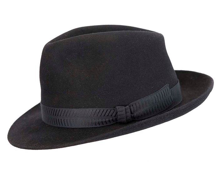 Black rabbit fur mens wide brim fedora hat - Hats From OZ