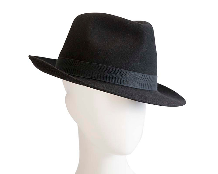 Black rabbit fur mens wide brim fedora hat - Hats From OZ