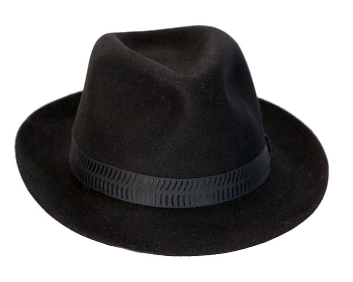 Black rabbit fur mens wide brim fedora hat - Hats From OZ