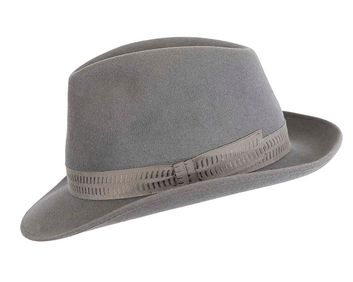 Grey rabbit fur mens wide brim fedora hat - Hats From OZ